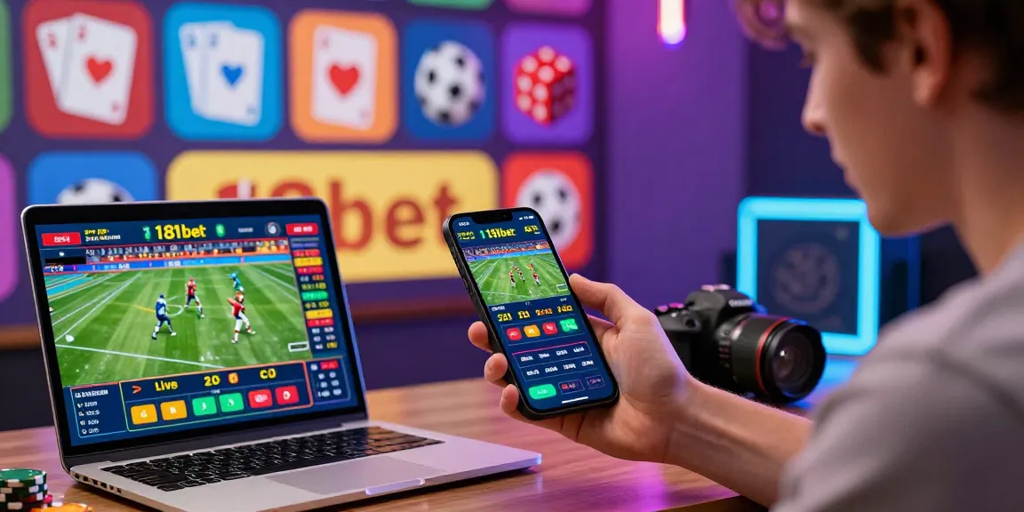 Player engaging with the 181bet app, surrounded by vibrant game graphics.