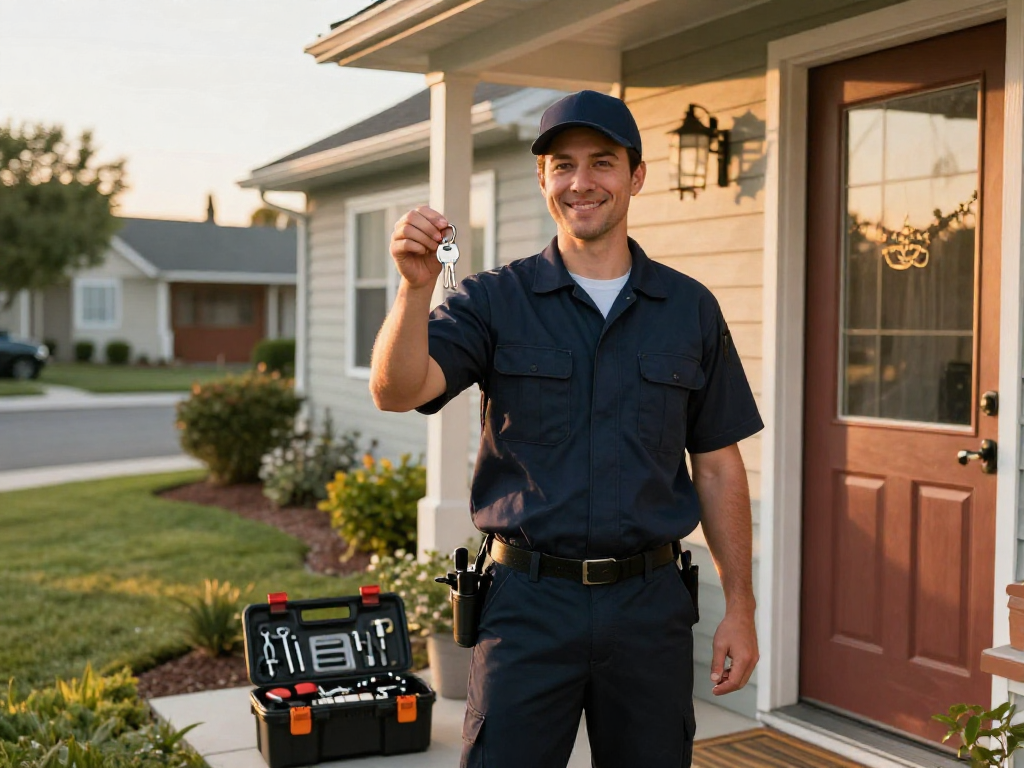 House locksmith Port St. Lucie assisting at a residential door, showcasing expertise and customer-friendly service.