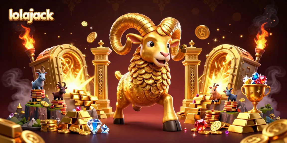 Experience winning adventures at lolajack casino with a golden ram charging through treasures.
