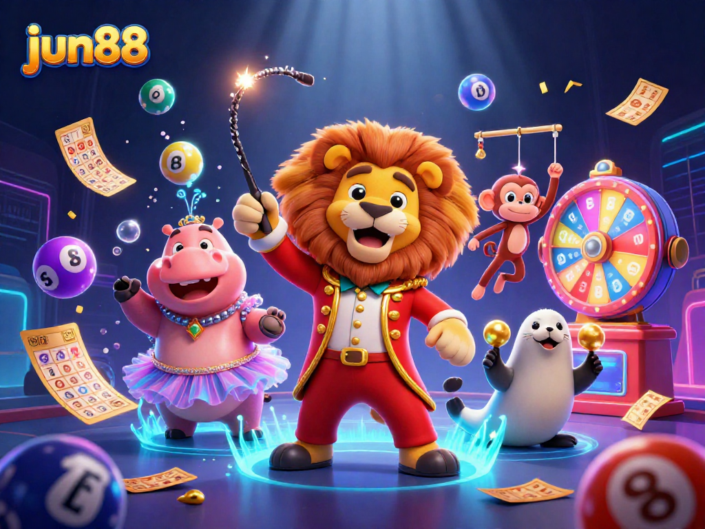Experience the thrills of jun88 with vibrant games and lively characters in this dynamic casino scene.