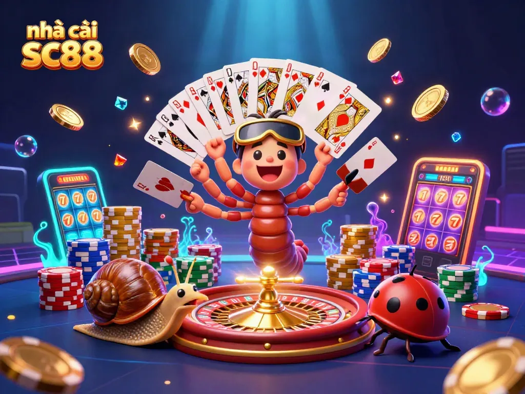 Experience the excitement of nhà cái sc88 with a lively casino scene featuring vibrant characters and dynamic game elements.