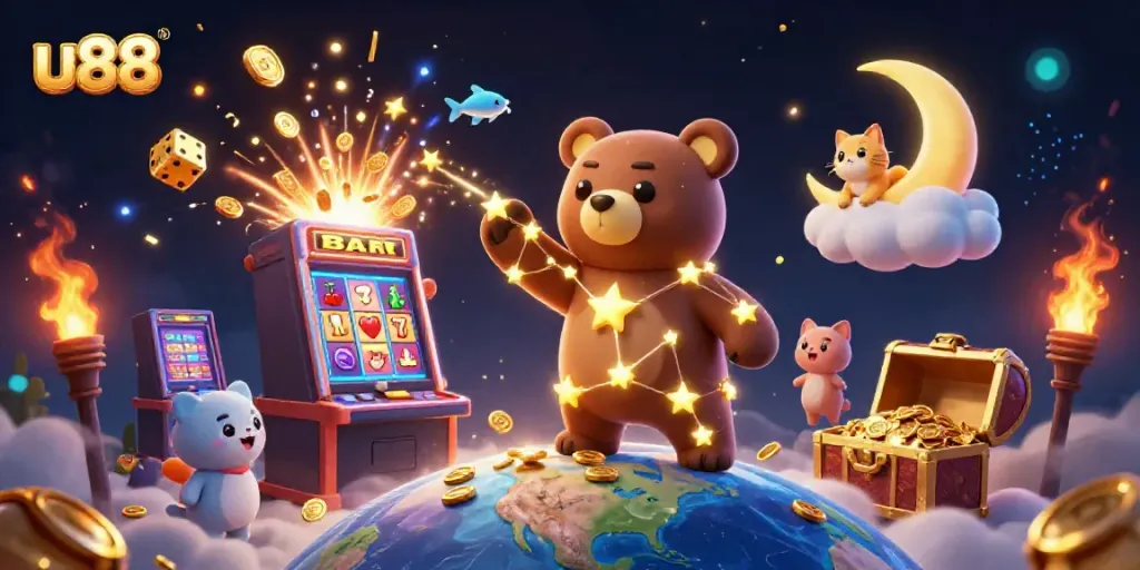 Experience exciting wins in u88 with a lively 3D casino atmosphere filled with slots and treasure.