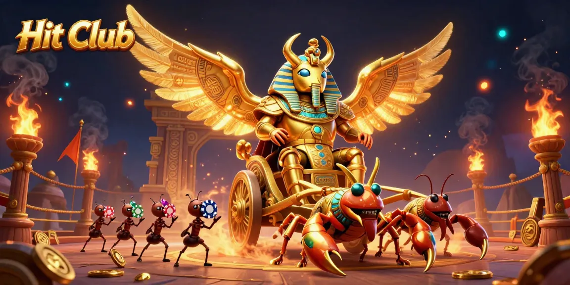 Engage in thrilling adventures at Hit Club with a majestic golden scarab beetle leading the charge.