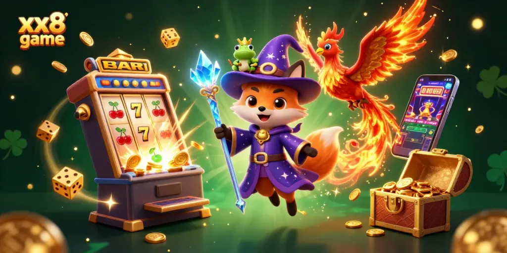 Experience the excitement of the xx8 game with vibrant characters and dynamic casino elements in a magical casino world.