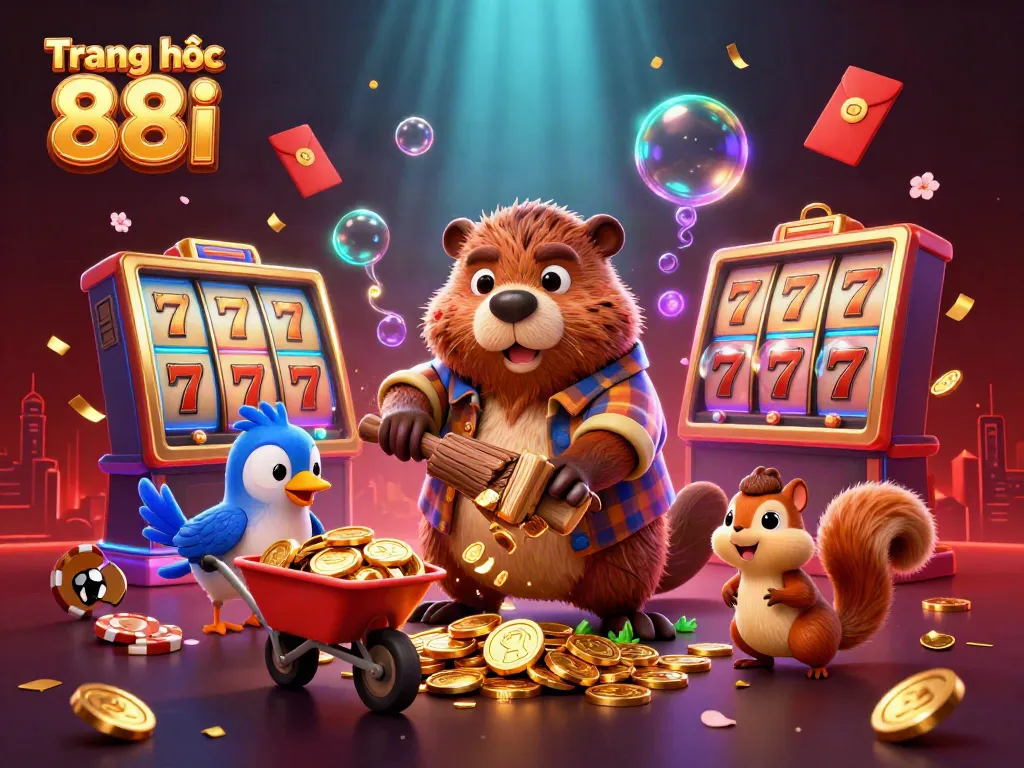 Experience thrilling action at Trang chủ 88i with a beaver collecting golden coins amidst casino-themed elements.