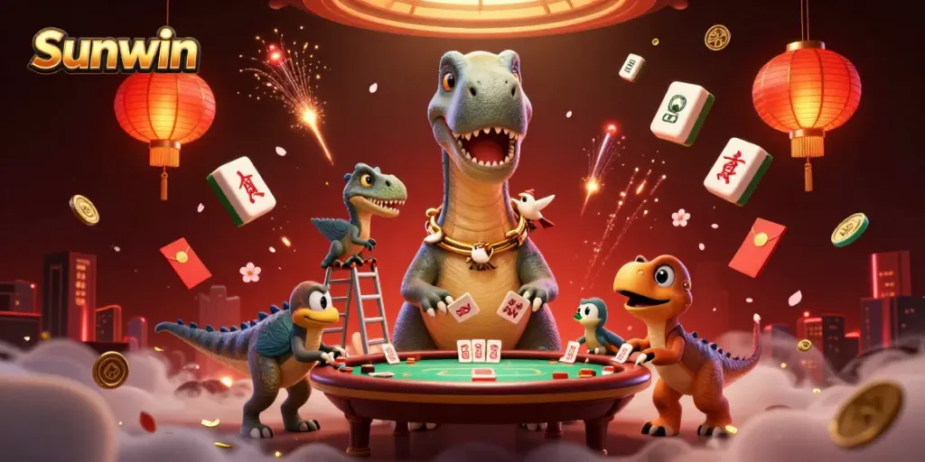 Players enjoy thrilling games at Sunwin, featuring vibrant 3D characters and casino elements.