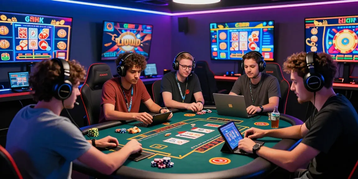 Exciting gaming scene at https://b52a.jp.net/ with players engaged in online card games and vibrant casino graphics.
