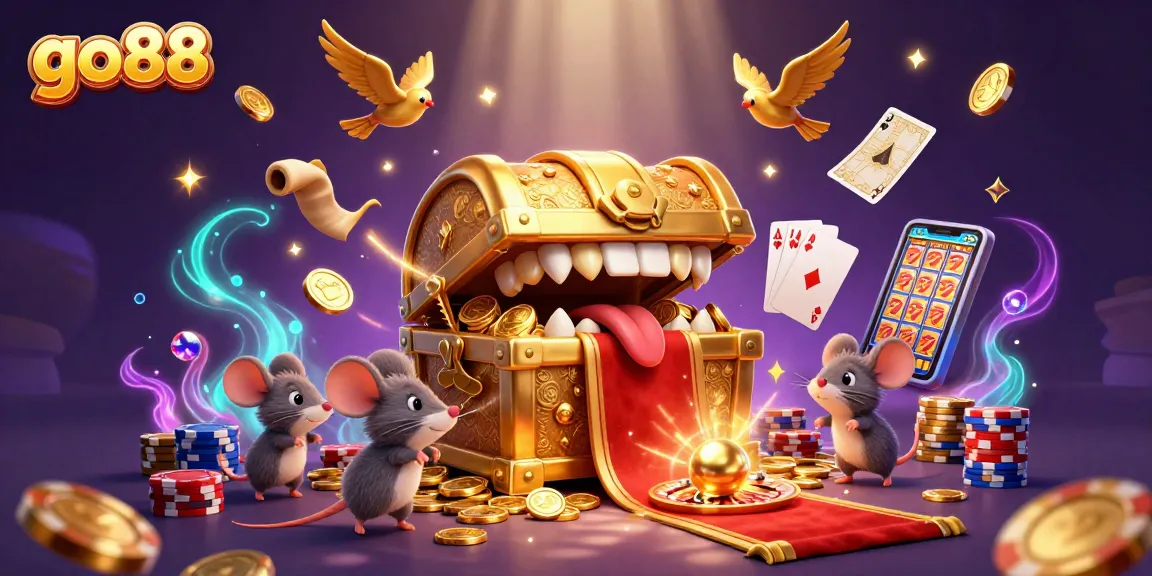 Experience the thrill of go88 with adventurer mice drawn to a treasure-filled scene.