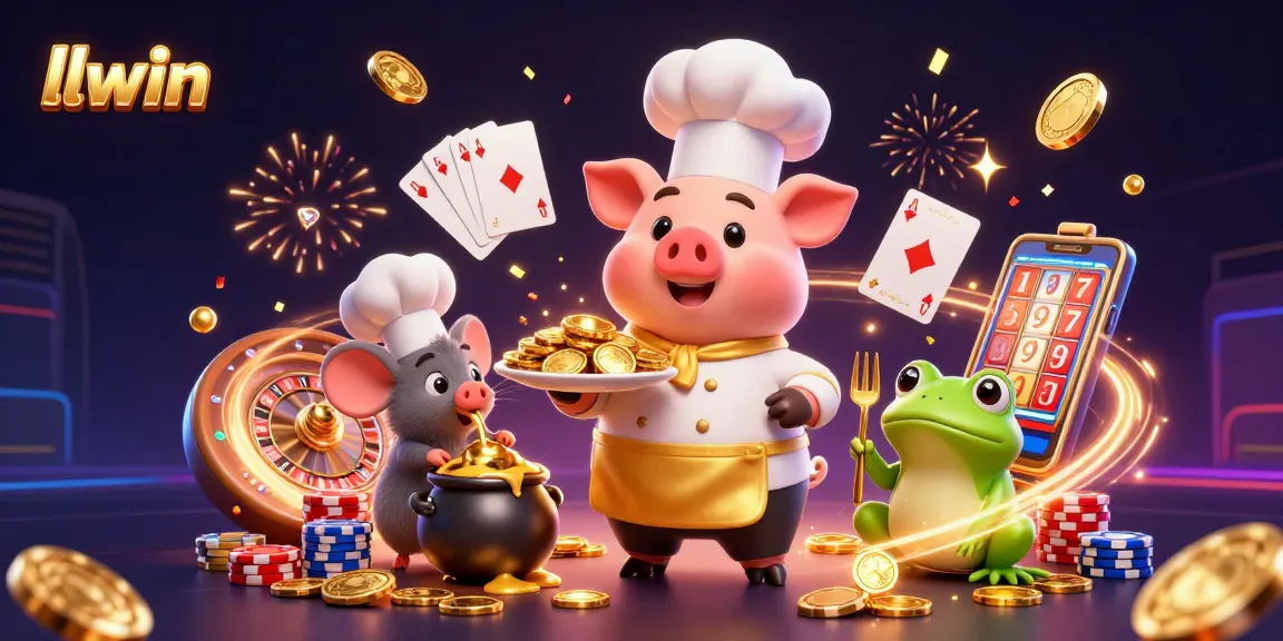 Experience vibrant gaming action with llwin as golden coins and colorful poker chips come alive.