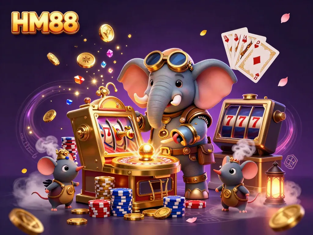 Experience the thrilling adventure of HM88's online casino with steampunk elements and dynamic gaming action.