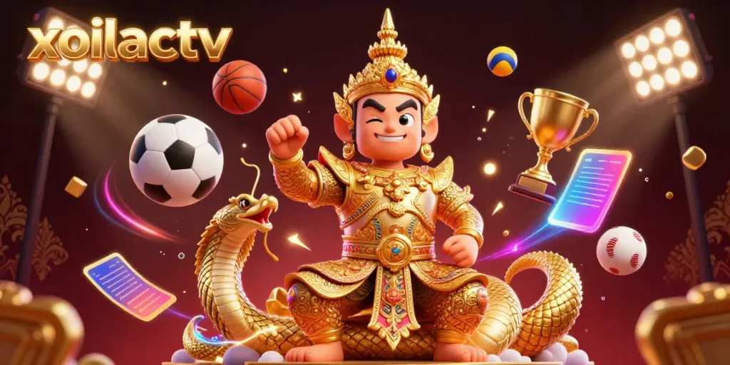 Experience the thrill of sports betting with xoilactv's colorful dynamic scene filled with sports balls and vibrant visuals.