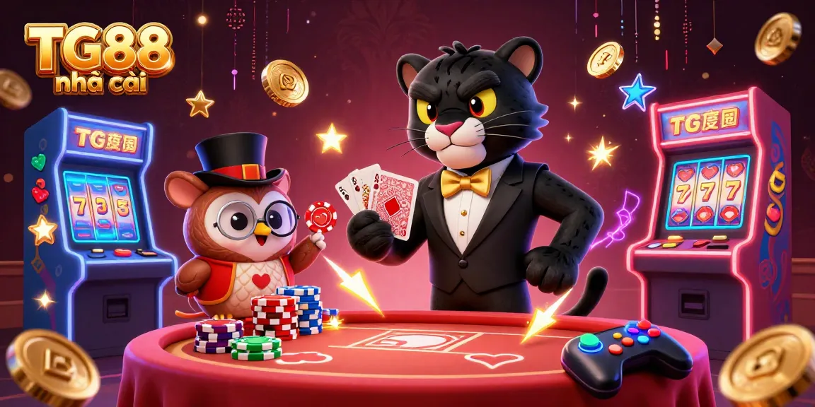 Engage in thrilling moments with TG88 nhà cái as the elegant panther deals cards, surrounded by high-stake gaming elements.