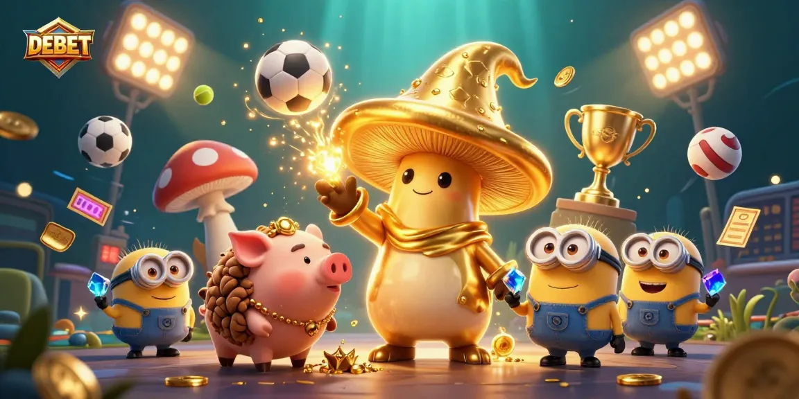 Engage in thrilling sports betting with DEBET's vibrant 3D illustration featuring dynamic elements.