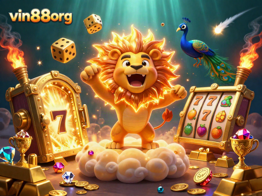 Engage and win at vin88org with this vibrant illustration of gaming excitement and gold