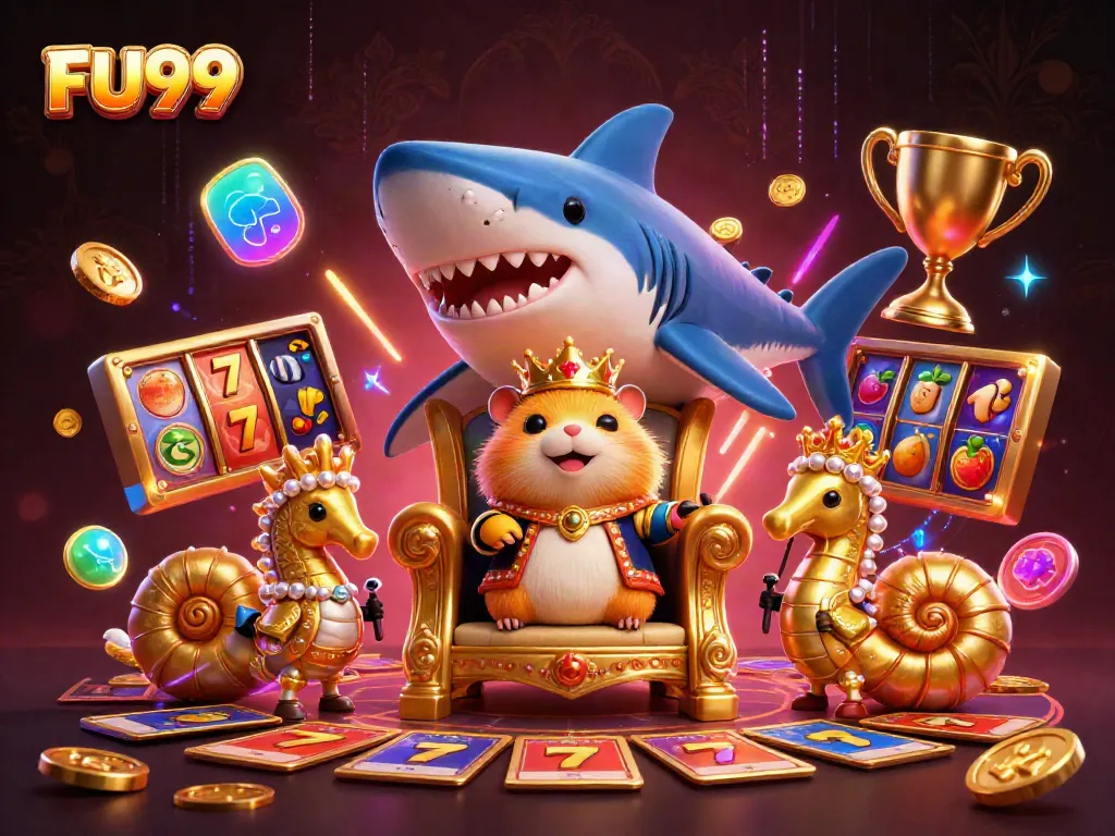 Experience thrilling gameplay at FU99 with a golden hamster king and underwater casino elements immersed in dynamic action.