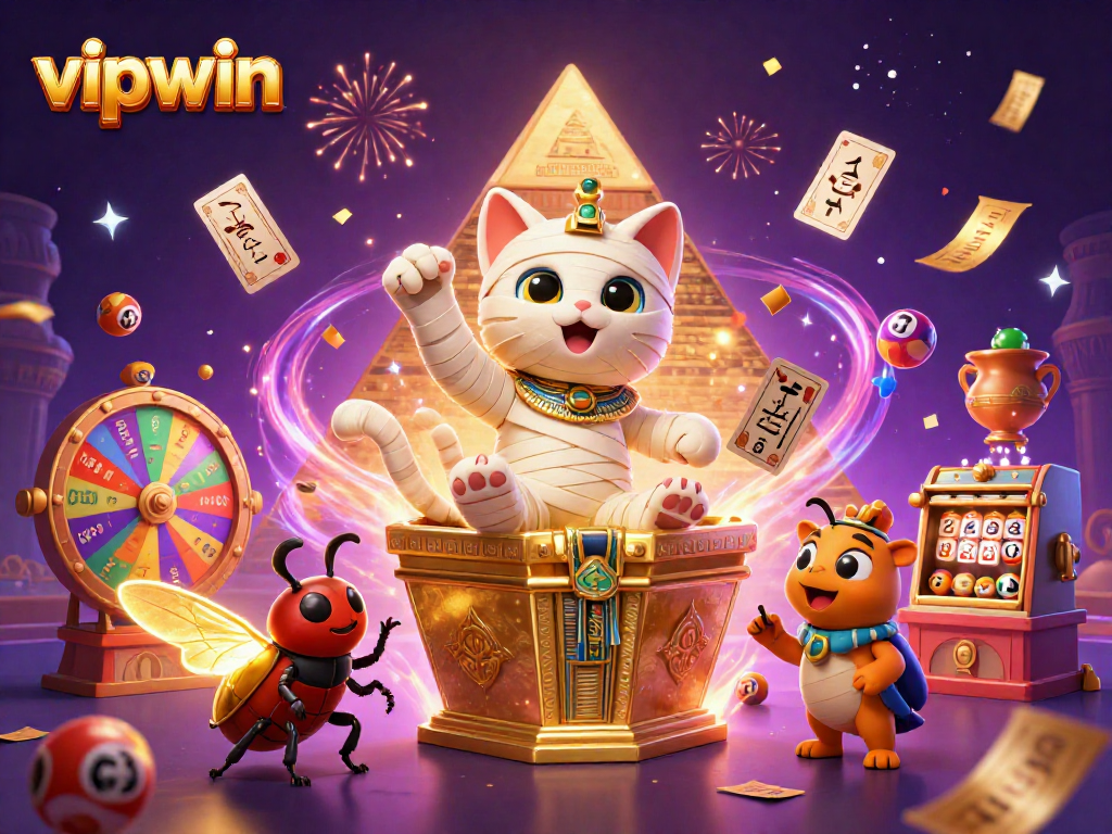 Experience vibrant wins with vipwin in this thrilling 3D casino scene featuring lively characters.