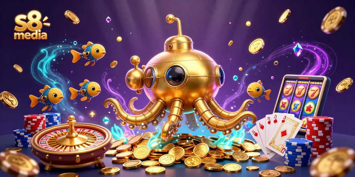 Engage with s8 media's golden kraken submarine amidst dynamic casino elements for exciting gameplay.