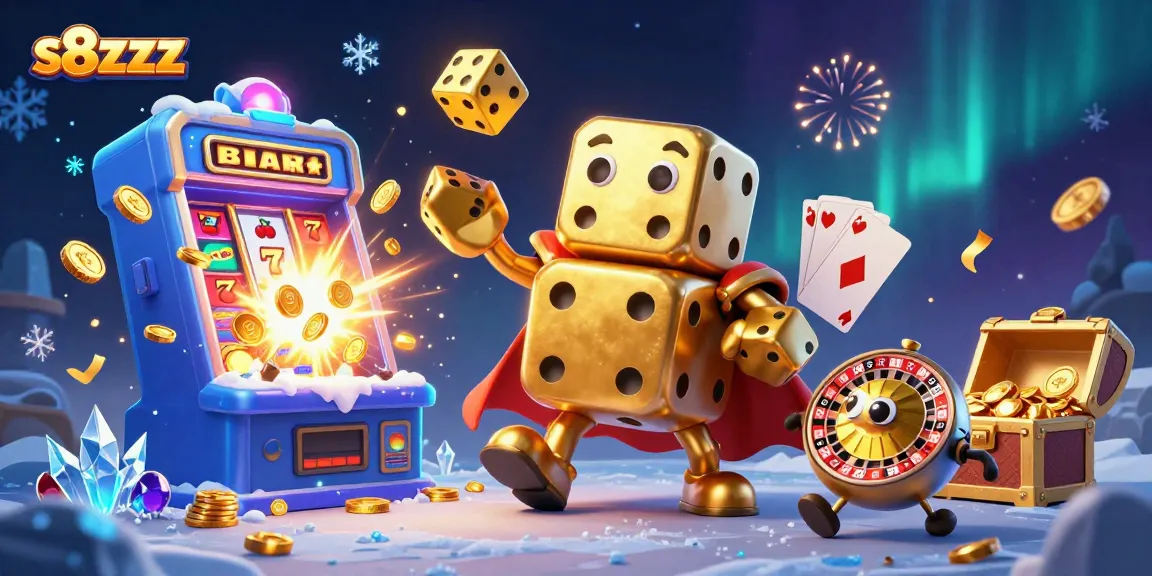 Engage in thrilling casino action at s8zzz with vibrant golden dice, jackpots, and exciting game elements.
