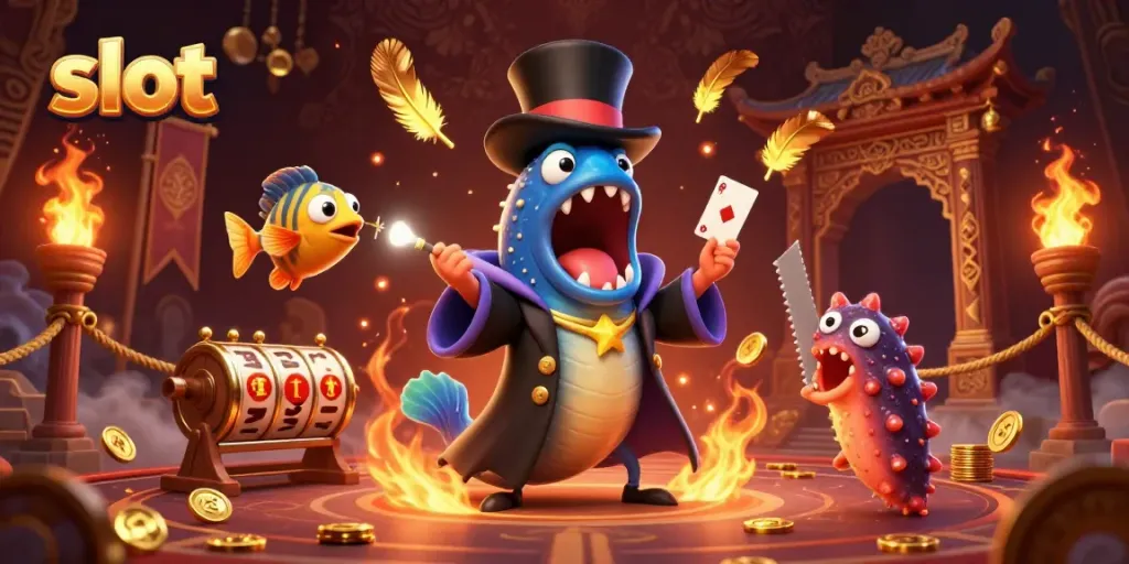 Experience thrilling slot action with a magician eel and anglerfish in a captivating casino scene.