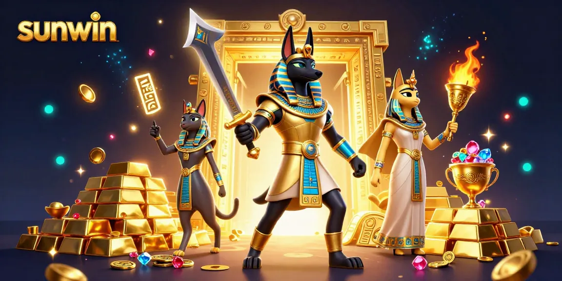 Join sunwin for an epic gaming adventure with Anubis and Bastet amidst treasures!