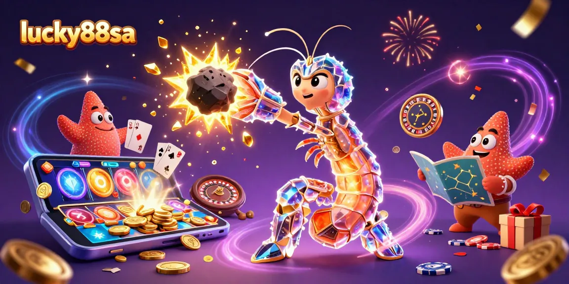 Experience the thrill of lucky88sa with a vibrant casino scene featuring animated characters and dynamic game elements.