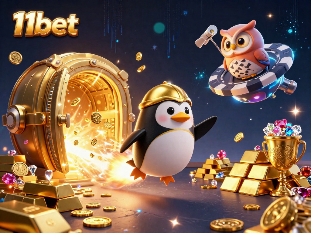 Experience thrilling gameplay with 11bet's dynamic online casino scene featuring animated characters and vibrant visuals.