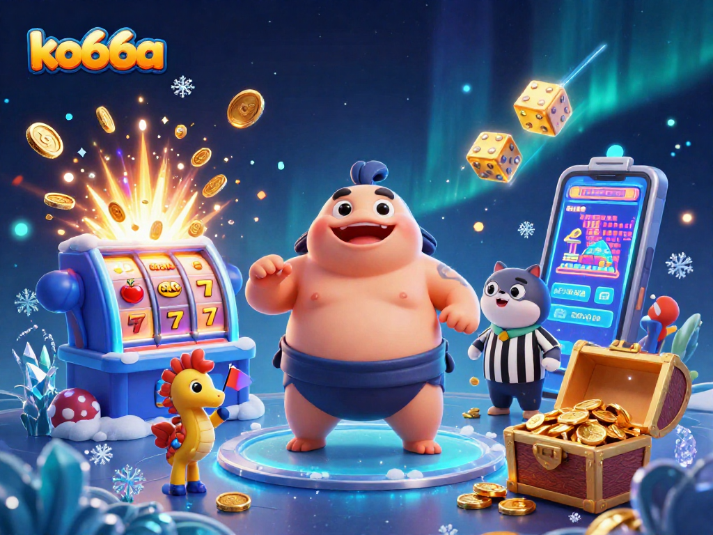 Experience winning excitement with ko66a in a vibrant underwater casino illustration featuring a giant fugu and a catfish referee.