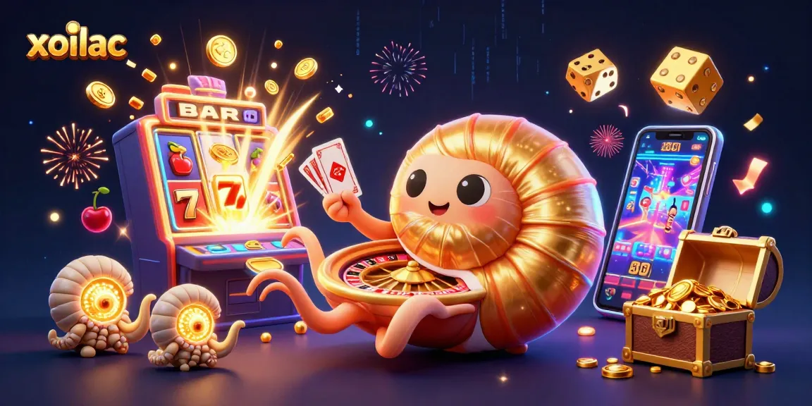 Experience thrilling gameplay with xoilac's dynamic casino illustration featuring a giant nautilus roulette wheel and winning symbols.