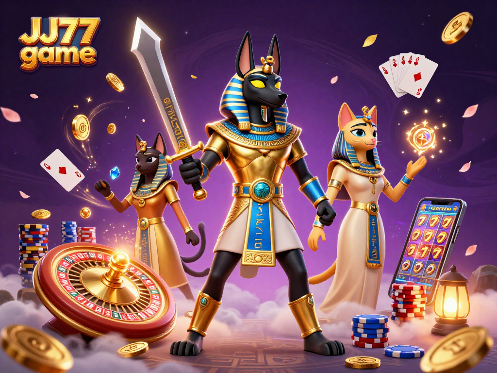 Experience thrilling wins with the JJ77 game in this vibrant casino scene filled with rewards.