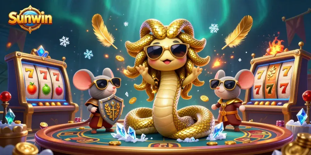 Experience thrilling gameplay at Sunwin with vibrant slot machines and captivating casino characters.