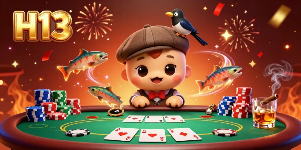 Experience the excitement of gambling with H13 in this lively casino illustration.
