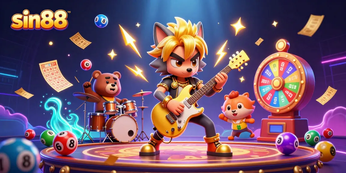 Experience sin88’s electrifying gaming atmosphere with vibrant characters and dynamic lottery elements.