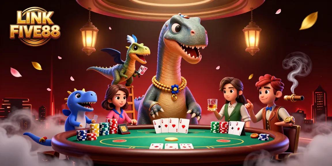 Experience a dynamic gaming scene with LINK FIVE88 showcasing a vibrant poker game atmosphere.