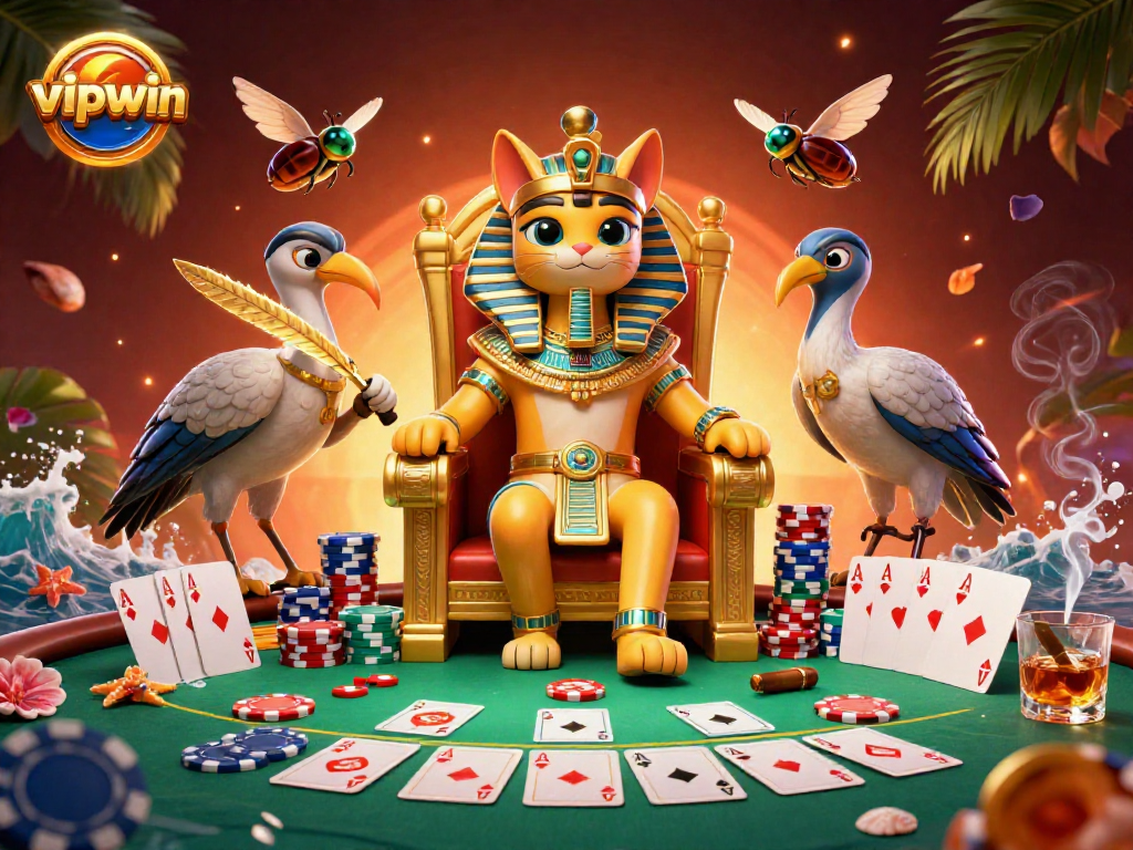 Experience thrilling wins at vipwin with 3D cartoon characters and vibrant casino elements in a rich illustration.