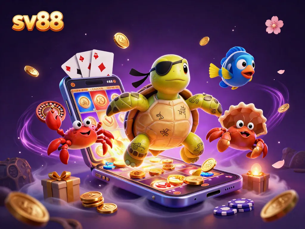 Experience thrilling sv88 gaming with animated characters and dynamic casino elements in a vibrant scene.