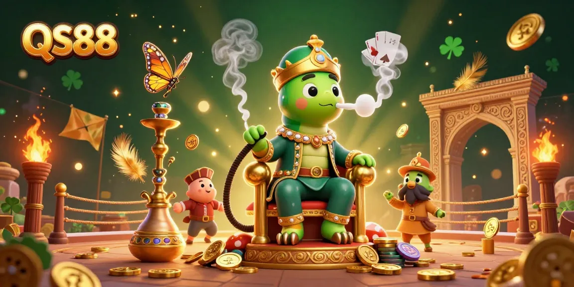Engage in thrilling gameplay at QS88 with a vibrant 3D casino illustration featuring dynamic casino elements.
