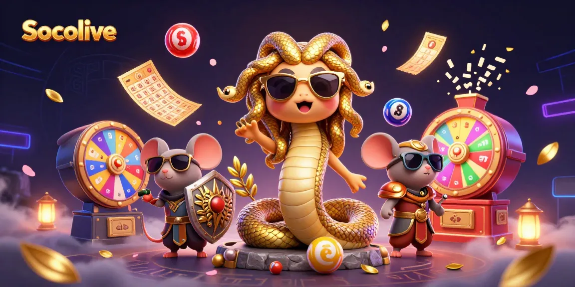 Socolive presents an engaging lottery scene with Medusa and a warrior mouse to excite gamers.