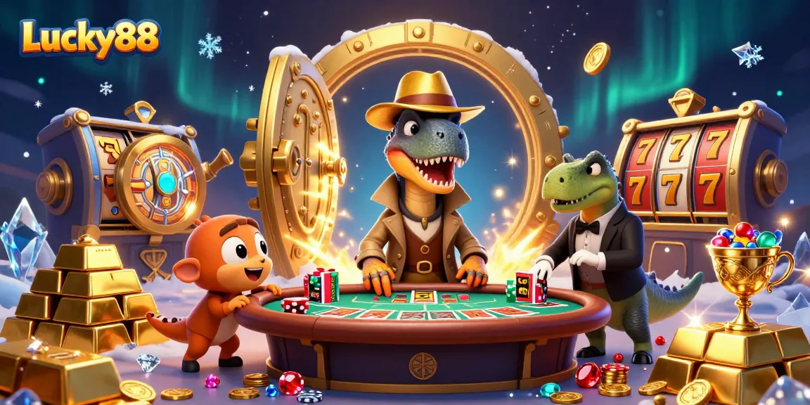 Experience Lucky88's thrilling games with dynamic casino elements in an engaging scene.