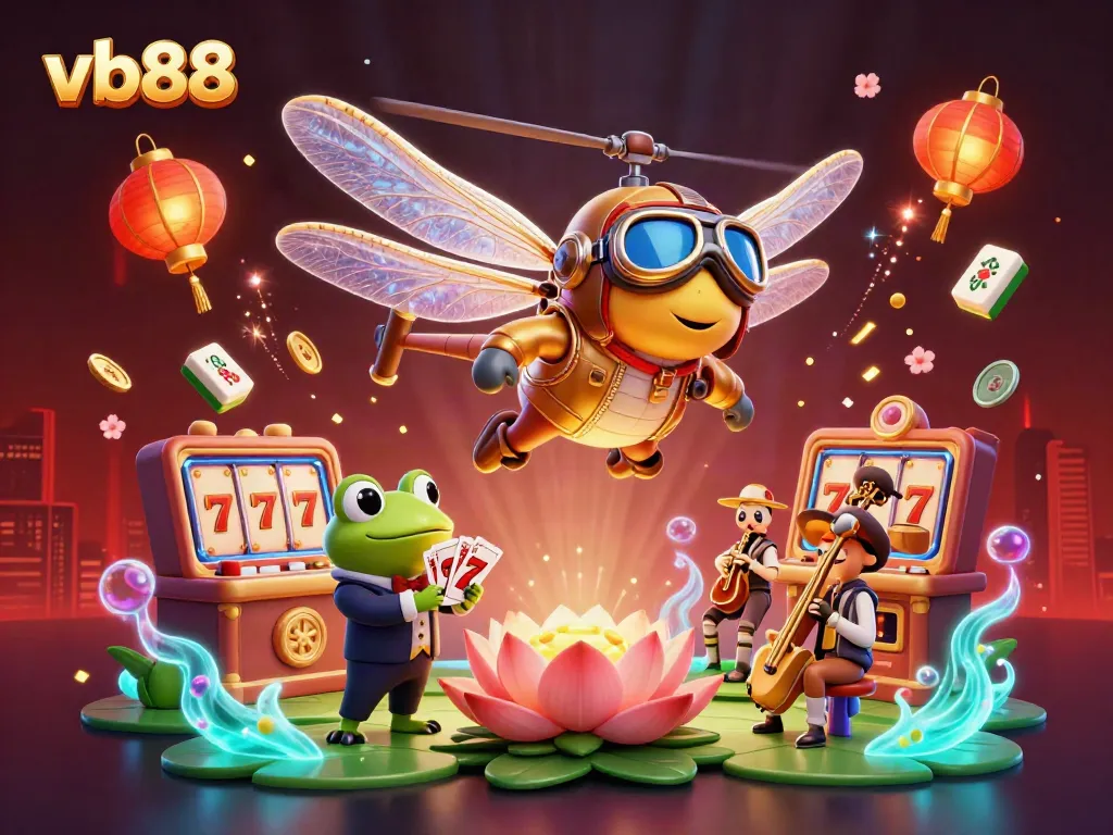 Engage in thrilling gameplay at vb88 with dynamic slot reels, dragonfly pilots, and vibrant casino elements