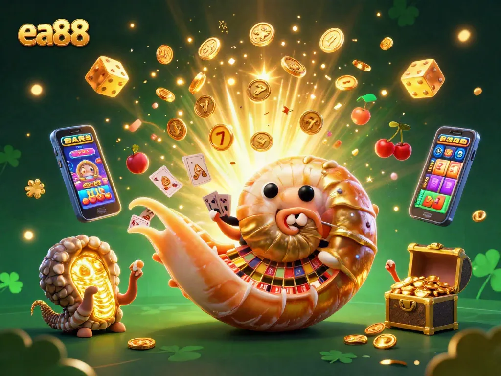 Experience the thrill of casino games with ea88's vibrant 3D illustration showcasing a dynamic gaming environment.