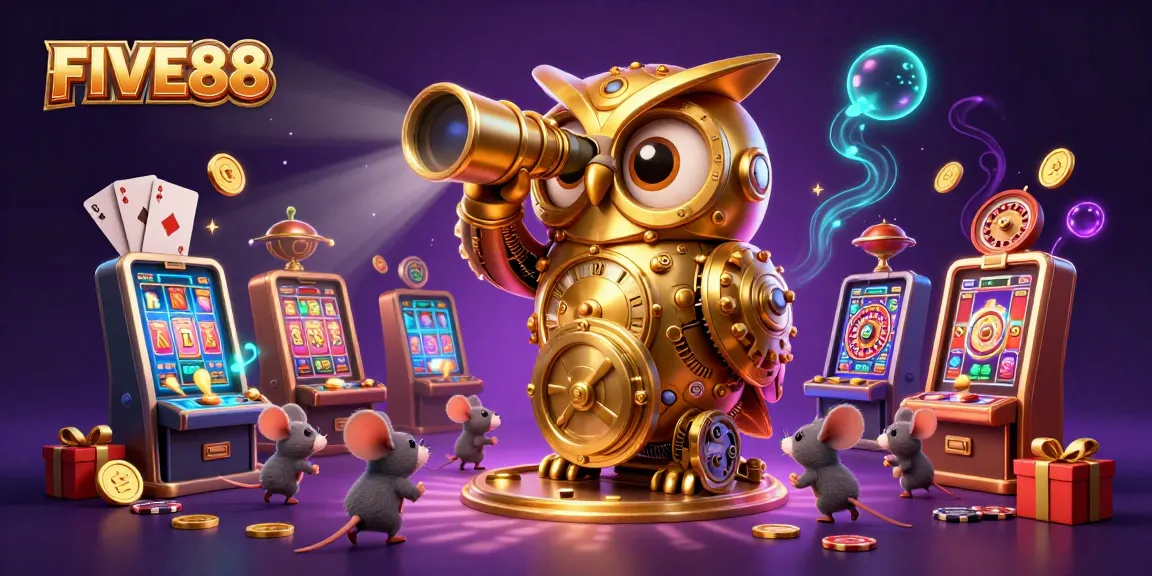 Engage in thrilling gameplay with FIVE88, featuring a vibrant casino scene of characters and colorful gaming elements.