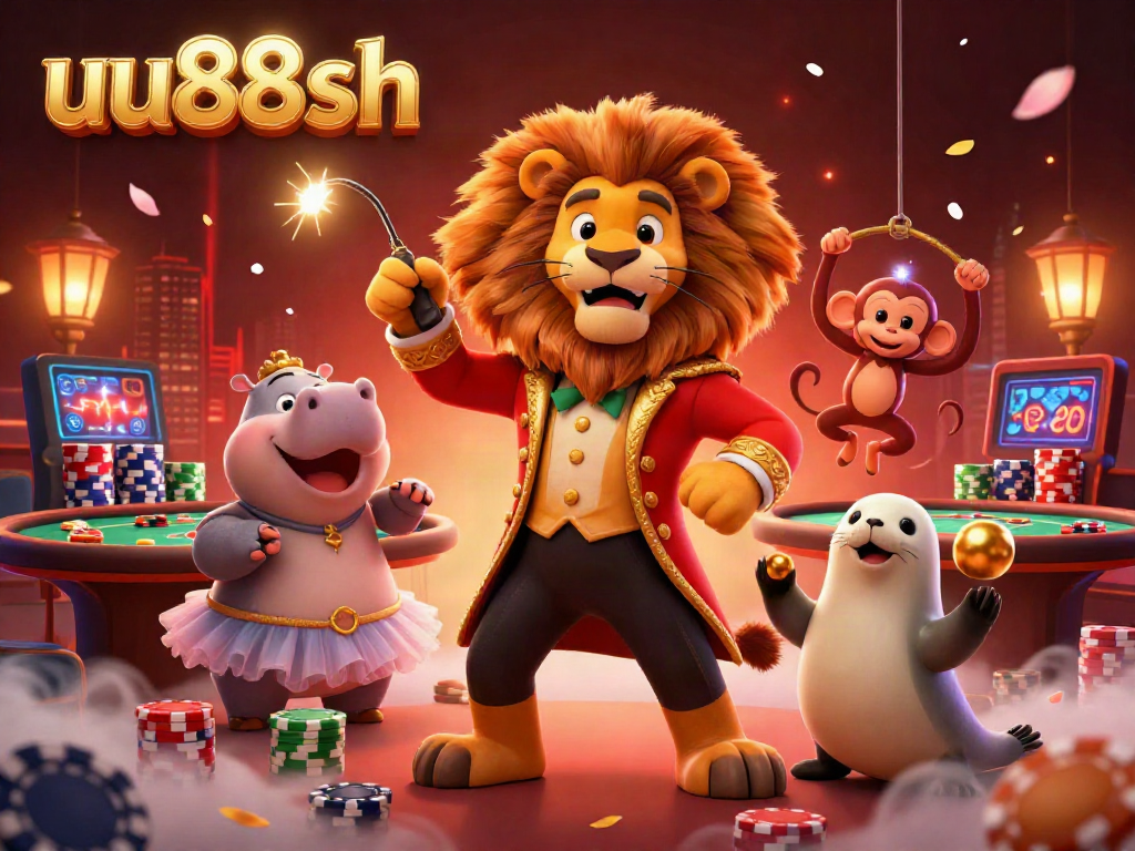 Engage with the thrilling atmosphere of uu88sh's dynamic casino scene featuring cartoon characters and vibrant poker elements.