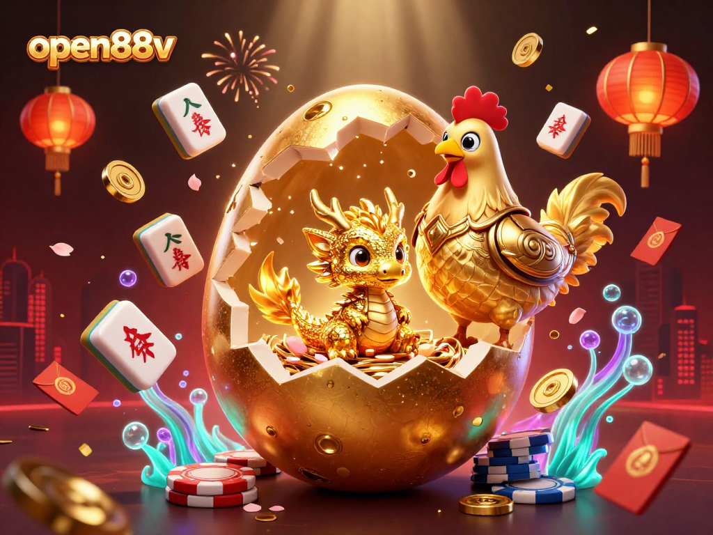 Experience exciting gameplay with open88v's golden dragon and poker chip treasure scene