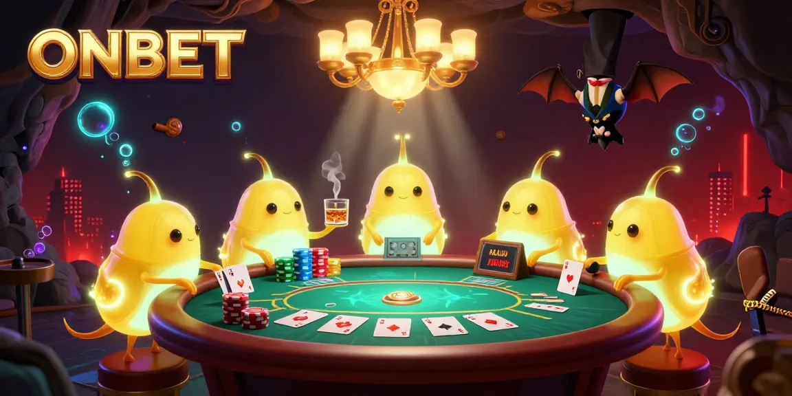 Play poker at ONBET with glowworm characters lighting up a cave casino scene.