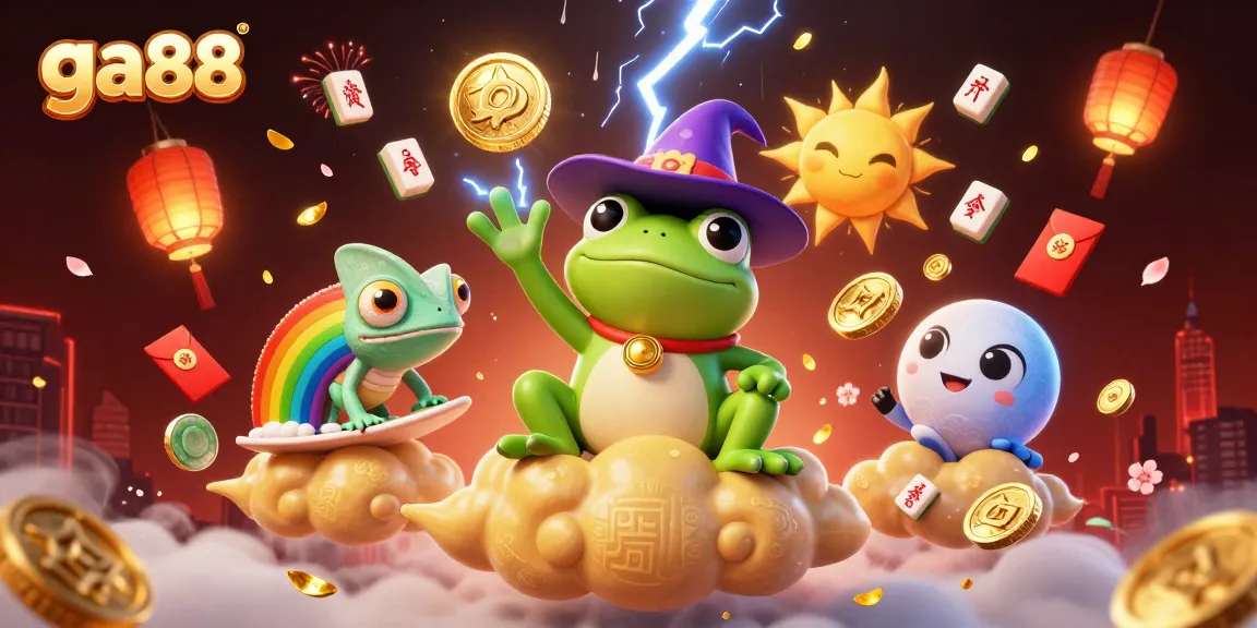 Engage with ga88's vibrant online casino environment, featuring dynamic characters and festive elements.