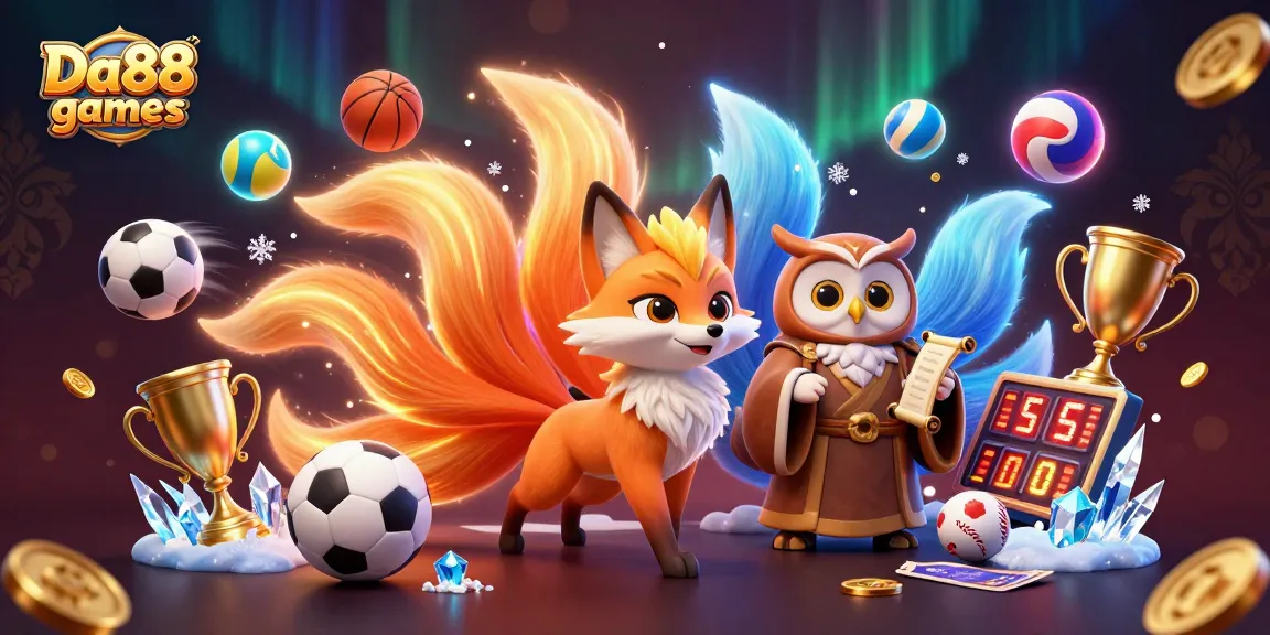 Experience Da88 games with a vibrant 3D scene of enchanting characters and dynamic sports elements.