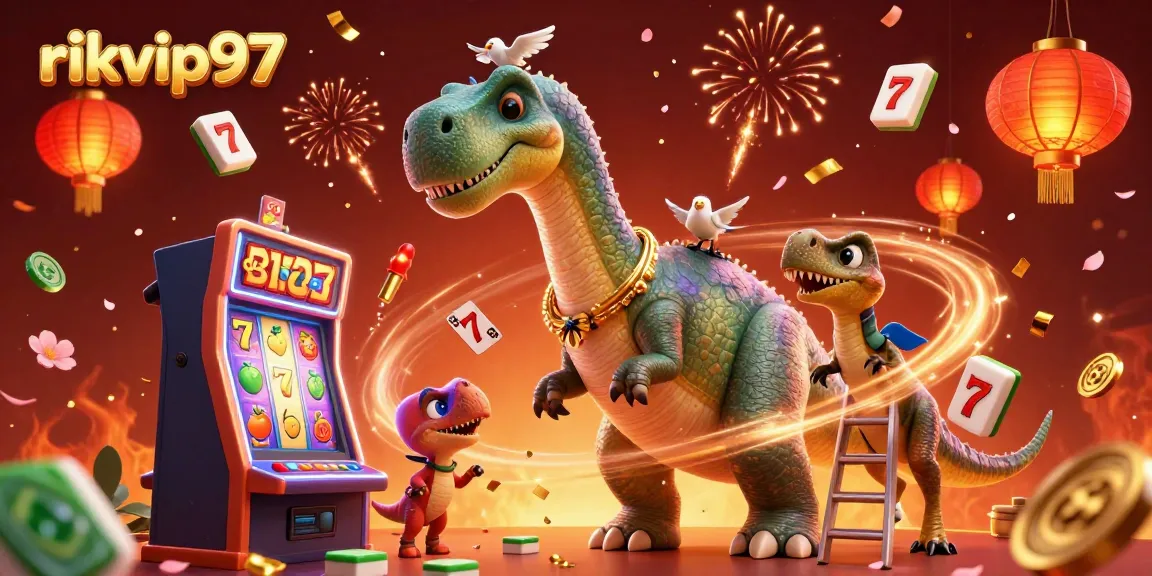 Engage with rikvip97’s vibrant casino scene featuring tall brontosaurus and clever raptor amidst games and festivities.