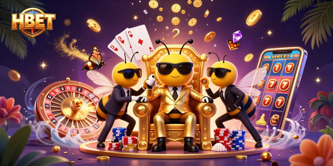 Spin with HBET in a vibrant casino scene featuring a bumblebee mob boss and sparkling game elements.