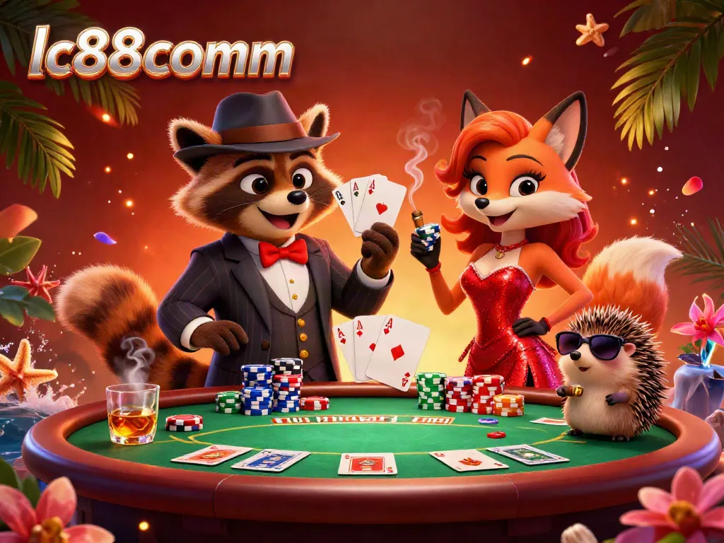 Experience thrilling poker action at lc88comm with suave characters and a lavish gaming setup.