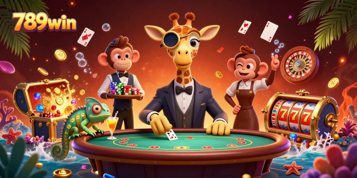 Experience thrilling gameplay with 789win's vibrant casino scene featuring high-roller characters and lively casino elements.